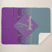 Fabergè-achtige Paarse monogram met blauw gradiënt Sherpa Deken (Voorkant (horizontaal))