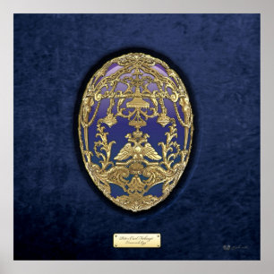 Faberge Eieren - Tsarevich Ei op Blauw Fluweel Poster