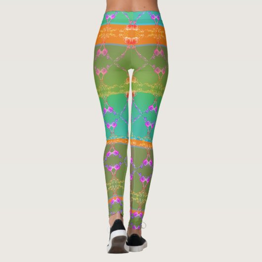 Faberge Geïnspireerd Roos Floral Folk Revival Leggings (Achterkant)