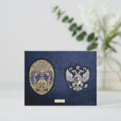 Faberge Tsarevich Ei met Verrassing op Blauw Fluwe Briefkaart (Staand voorkant)