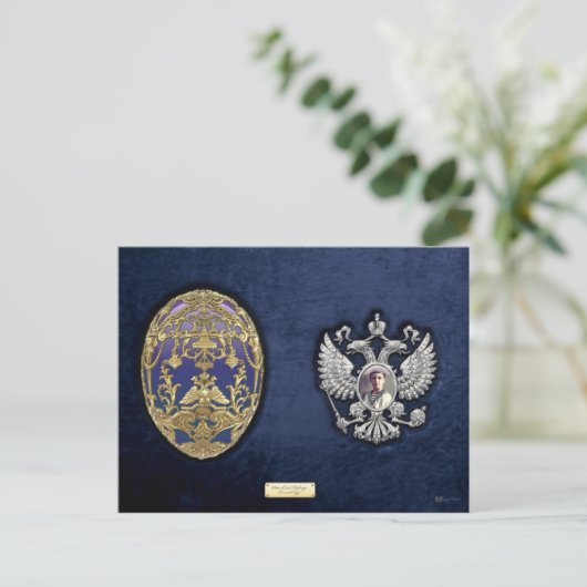 Faberge Tsarevich Ei met Verrassing op Blauw Fluwe Briefkaart (Staand voorkant)