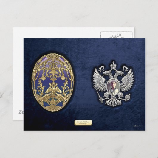 Faberge Tsarevich Ei met Verrassing op Blauw Fluwe Briefkaart (Voorkant / Achterkant)