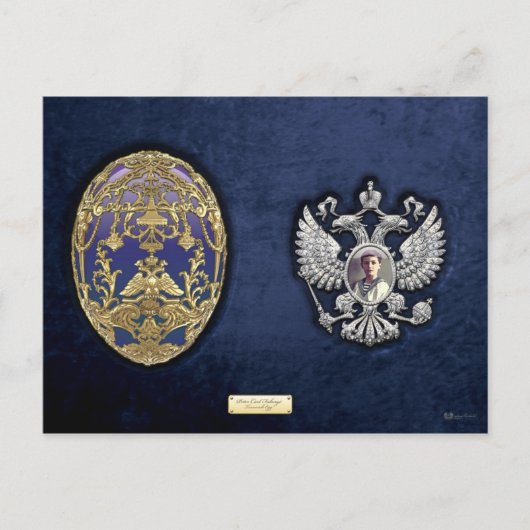 Faberge Tsarevich Ei met Verrassing op Blauw Fluwe Briefkaart (Voorkant)