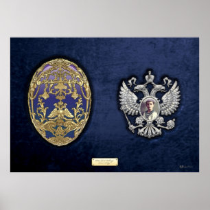 Faberge Tsarevich Ei met Verrassing op Blauw Fluwe Poster
