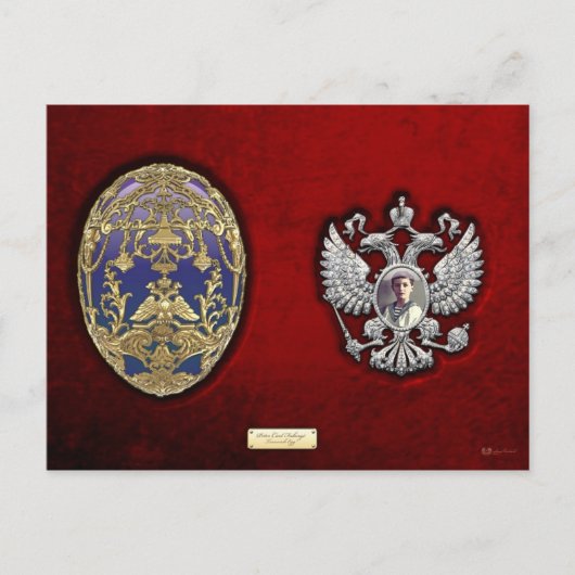 Faberge Tsarevich Ei met Verrassing op Rood Fluwee Briefkaart (Voorkant)