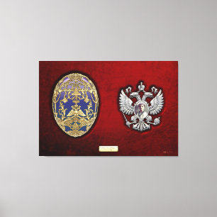 Faberge Tsarevich Ei met Verrassing op Rood Fluwee Canvas Afdruk