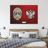 Faberge Tsarevich Ei met Verrassing op Rood Fluwee Canvas Afdruk (Insitu (Slaapkamer))