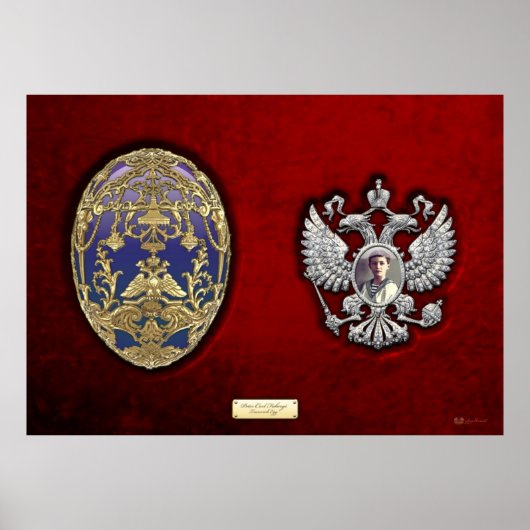 Faberge Tsarevich Ei met Verrassing op Rood Fluwee Poster (Voorkant)