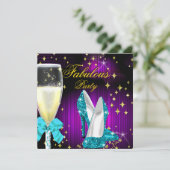 Fabiele Paarse Blauwgroen Glitter High Heels Party Kaart (Staand voorkant)