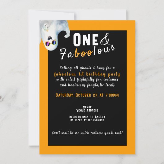 FaBOOlous Halloween Little BOO Baby 1e Verjaardag Kaart (Achterkant)