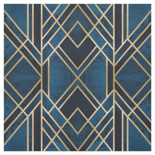 Fabric - Art Deco Blue Gold Stof Zazzle.nl