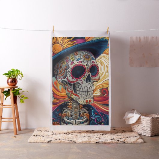 Fabric Decoupage Day of Dead Skeleton Vibrant Stof (Voorbeeld)