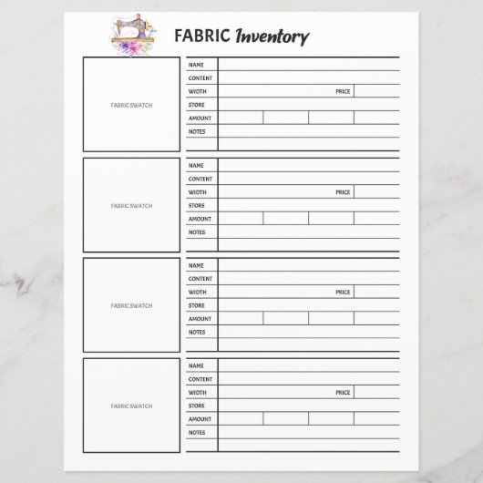 Fabric-inventarisatieblad (Achterkant)