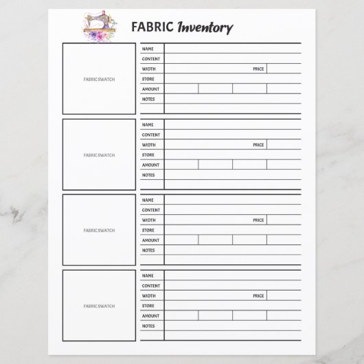 Fabric-inventarisatieblad (Voorkant)