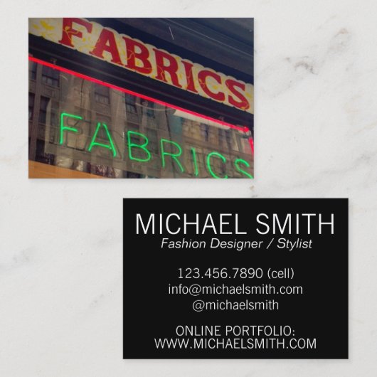 Fabric Store Neon Sign Costume Mode Designer Visitekaartje (Voorkant / Achterkant)