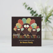 Fabric Turkey Family Gathering Thanksgiving Kaart (Staand voorkant)