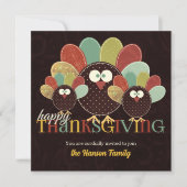 Fabric Turkey Family Gathering Thanksgiving Kaart (Voorkant)