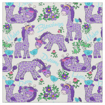 FABRIC Whimsical Baby Giraffes Paars Blauwgroen