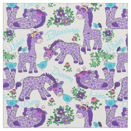 FABRIC Whimsical Baby Giraffes Paars Blauwgroen Stof