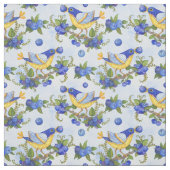 FABRIC WHIMSICAL BIRD BLUEBERRIES BLUE WATERVERF STOF (Swatch)