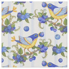 FABRIC WHIMSICAL BIRD & BLUEBERRIES STRIPE BLUE STOF