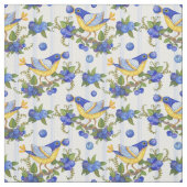 FABRIC WHIMSICAL BIRD & BLUEBERRIES STRIPE BLUE STOF (Swatch)