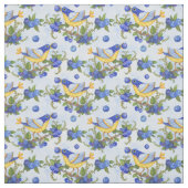 FABRIC Whimsical Birds Blueberries Blue Yellow Stof (Swatch)