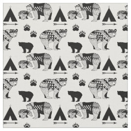 FABRIC Woodland Tribal Beren Black op White Boy Stof