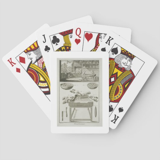 Fabricage van flessenkurken, uit de 'Encyclopedi Pokerkaarten (Achterkant)