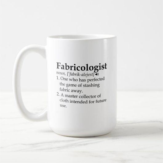 Fabricoloog Mok, Quilter Gift, Mok naaikoffie (Links)