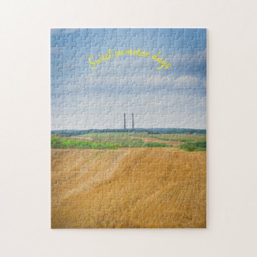 Fabrieksmatige schoorstenen met geel veld veld legpuzzel (Verticaal)