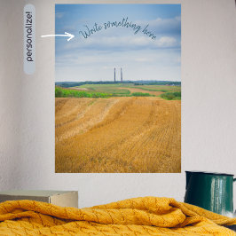 Fabrieksmatige schoorstenen met geel veld veld poster