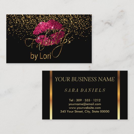 Fabu-Lips met goudConfetti Visitekaartje (Voorkant / Achterkant)