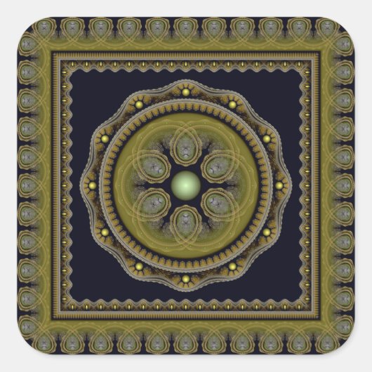 Fabulair fractaal patroon mandala vierkante sticker (Voorkant)