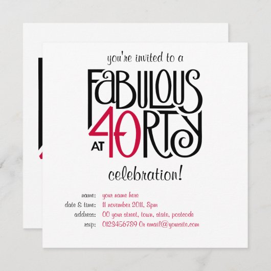 Fabulair met 40 rood kaart (Voorkant / Achterkant)