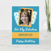Fabulaire dochterfoto genaamd blauwe gele verjaard kaart (Voorkant)