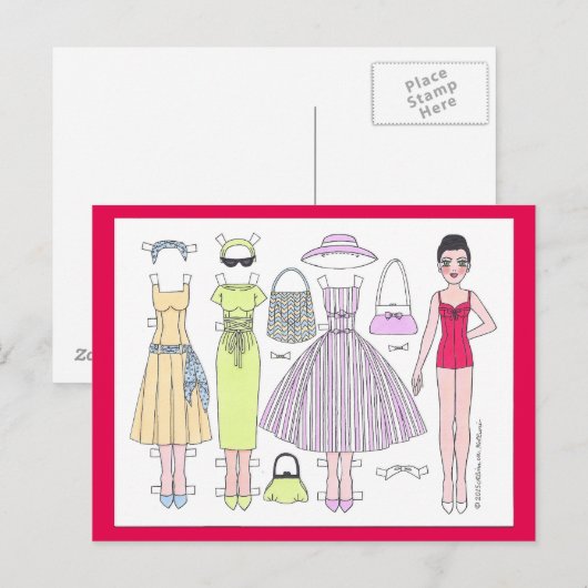 Fabulaire vijvers: Briefkaart poly Paper Doll (Voorkant / Achterkant)
