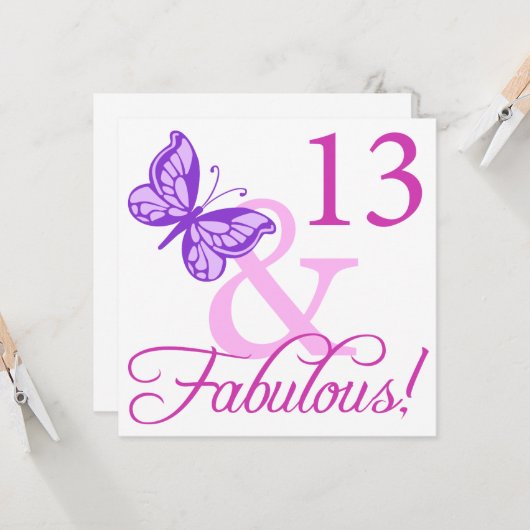 Fabulous 13th Birthday Kaart (Voorkant / Achterkant in situ)