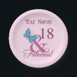 Fabulous 18th Birthday Papieren Bordje<br><div class="desc">Een schattig verjaardagsgeschenk voor vrouwen die een mijlpaal worden. Viel een prachtige verjaardag met een geweldig design met een  vlinder.</div>