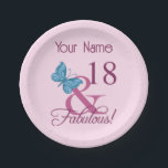 Fabulous 18th Birthday Papieren Bordje<br><div class="desc">Een schattig verjaardagsgeschenk voor vrouwen die een mijlpaal worden. Viel een prachtige verjaardag met een geweldig design met een  vlinder.</div>