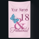 Fabulous 18th Birthday Spandoek<br><div class="desc">Een schattig verjaardagsgeschenk voor vrouwen die een mijlpaal worden. Viel een prachtige verjaardag met een geweldig design met een  vlinder. Pas het aan door een douanenaam toe te voegen.</div>