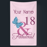 Fabulous 18th Birthday Spandoek<br><div class="desc">Een schattig verjaardagsgeschenk voor vrouwen die een mijlpaal worden. Viel een prachtige verjaardag met een geweldig design met een  vlinder. Pas het aan door een douanenaam toe te voegen.</div>