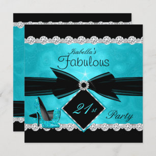 Fabulous 21 Blauwgroen Black Silver Birthday Party Kaart