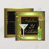 Fabulous 21 Celebration Gold Green Birthday Party Kaart (Voorkant / Achterkant)