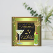 Fabulous 21 Celebration Gold Green Birthday Party Kaart (Staand voorkant)
