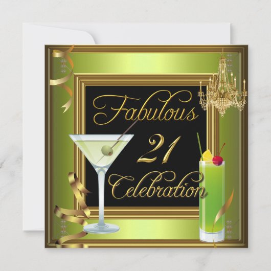 Fabulous 21 Celebration Gold Green Birthday Party Kaart (Voorkant)