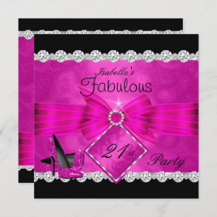 Fabulous 21 Hot Pink Black Silver Birthday Party 2 Kaart