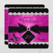 Fabulous 21 Hot Pink Black Silver Birthday Party 3 Kaart (Voorkant / Achterkant)
