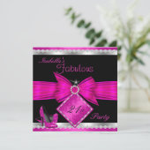 Fabulous 21 Hot Pink Black Silver Birthday Party Kaart (Staand voorkant)