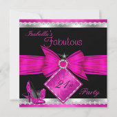 Fabulous 21 Hot Pink Black Silver Birthday Party Kaart (Voorkant)